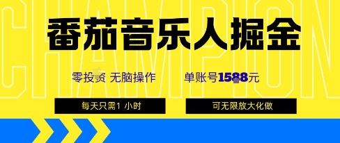 番茄音乐人掘金，单账号最高可撸1k+，可无限矩阵去做，零投入|学课链网创