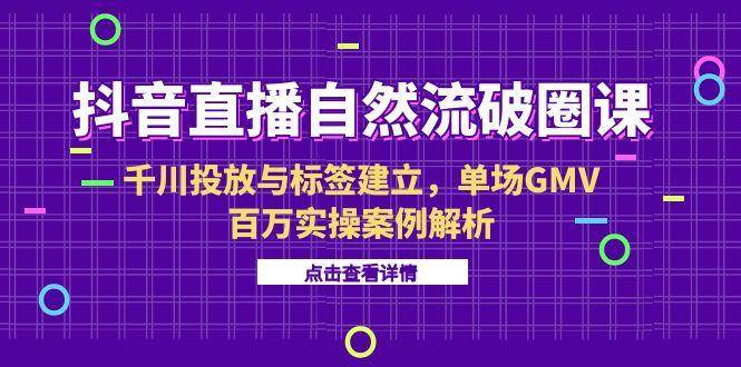 （15136期）抖音直播自然流破圈课-6月，千川投放与标签建立，单场GMV百万实操案例解析|学课链网创