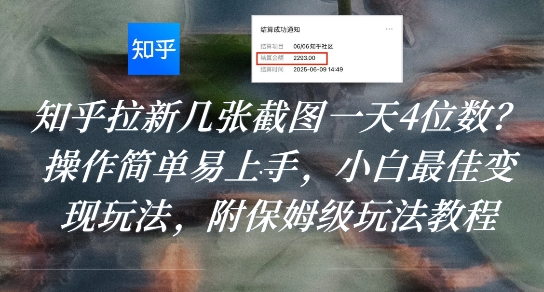 知乎拉新几张截图一天4位数？操作简单易上手，小白最佳变现玩法，附保姆级玩法教程|学课链网创