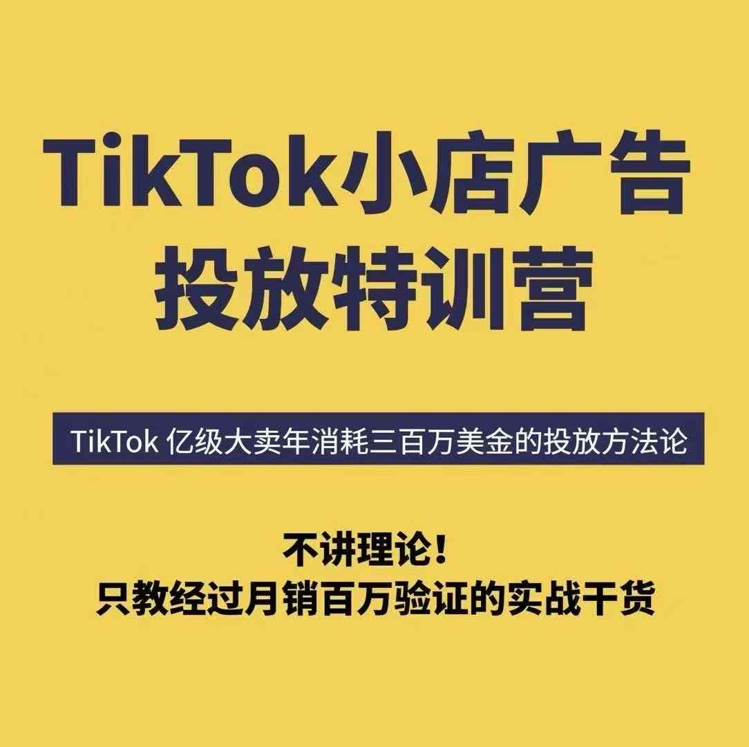 TikTok小店广告投放特训营，6天破局计划专治各种“投不动”，教你经过月销百万验证的实战干货|学课链网创