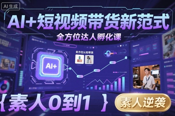AI+短视频带货新范式全方位达人孵化课,素人也可以从0到1,全方位认知短视频带货|学课链网创
