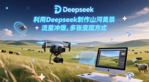 利用Deepseek制作山河美景，流量冲爆，多张变现方式|学课链网创