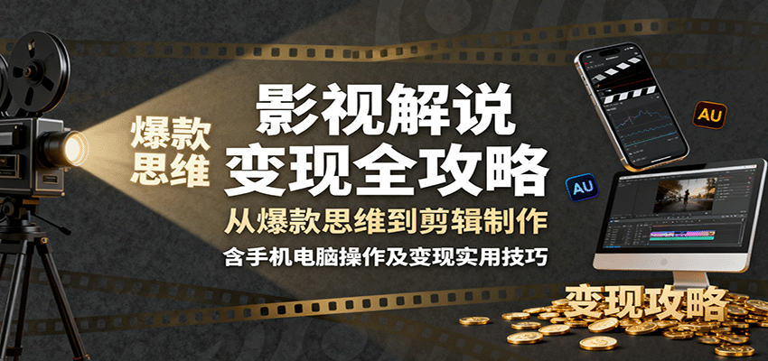 影视解说变现全攻略:从爆款思维到剪辑制作,含手机电脑操作及变现实用技巧|学课链网创