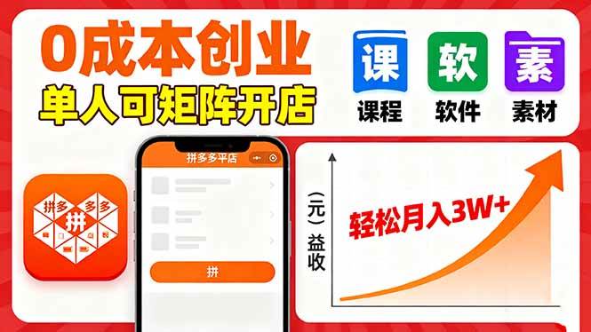 （16047期）拼多多虚拟电商，0成本，单人可矩阵开店，轻松月入3W+|学课链网创