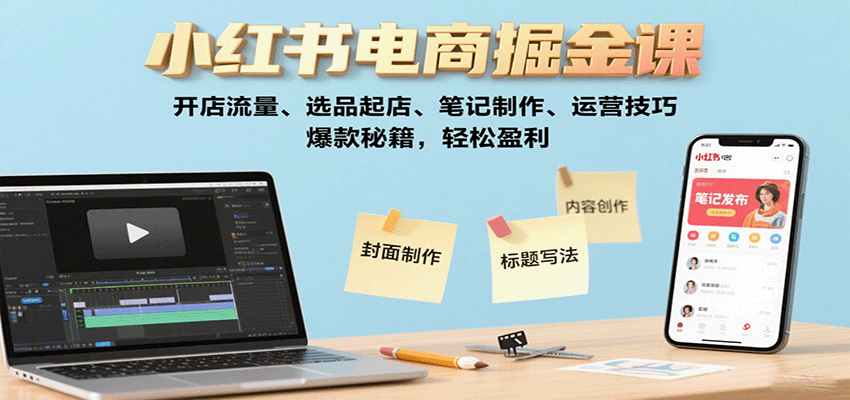小红书电商掘金课：开店流量、选品起店、笔记制作、运营技巧，爆款秘籍，轻松盈利|学课链网创