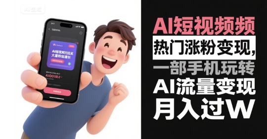 AI短视频热门涨粉变现，一部手机玩转AI流量变现，月入过W|学课链网创