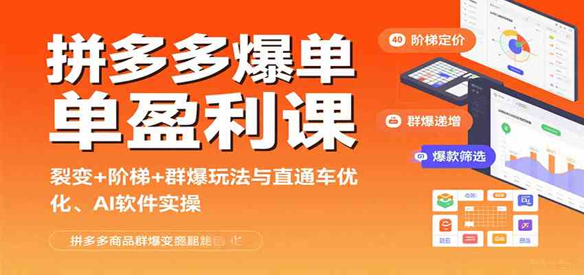 拼多多爆单盈利课：裂变+阶梯+群爆玩法与直通车优化、AI 软件实操|学课链网创