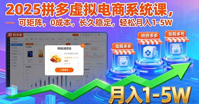 （16088期）2025拼多多虚拟电商系统课，可矩阵，0成本，长久稳定，轻松月入1-5W|学课链网创