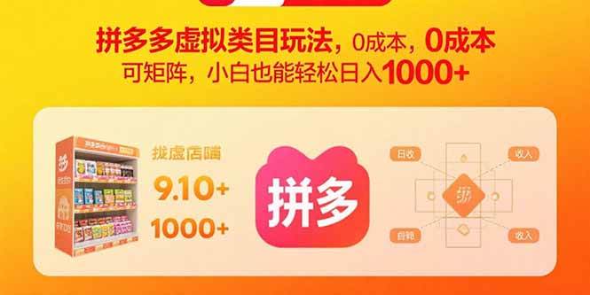 （15943期）拼多多虚拟类目玩法，0成本，可矩阵，小白也能轻松日入1000+|学课链网创