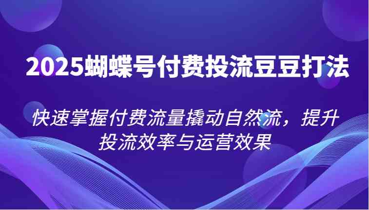 2025蝴蝶号付费投流豆豆打法，快速掌握付费流量撬动自然流，提升投流效率与运营效果|学课链网创