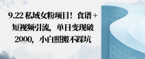 私域女粉项目!食谱+短视频引流,单日变现破多张,小白照搬不踩坑