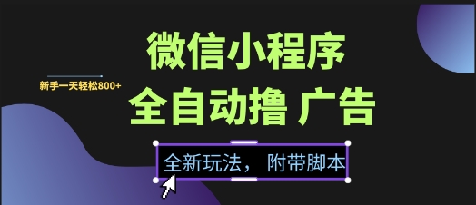 微信小程序全自动撸广告项目，彻底解决没流量的问题，新手一天8张+【揭秘】|学课链网创