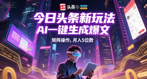 今日头条新玩法，AI一键生成爆文，矩阵操作，月入5位数|学课链网创