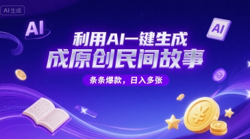 利用AI一键生成原创民间故事，无限制生成，条条爆款，日入多张|学课链网创