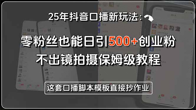 25年抖音口播新玩法：零粉丝也能日引500+创业粉，不出镜拍摄保姆级教程…|学课链网创