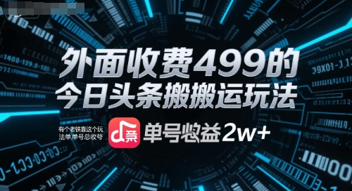 外面收费499的今日头条搬运玩法，有个老铁靠这个玩法单号总收益2w+|学课链网创