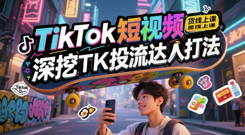 TikTok短视频带货线上课，深挖TK投流达人打法|学课链网创
