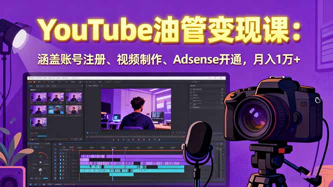 2025YouTube油管变现课:涵盖账号注册、视频制作、Adsense开通,月入1万+|学课链网创