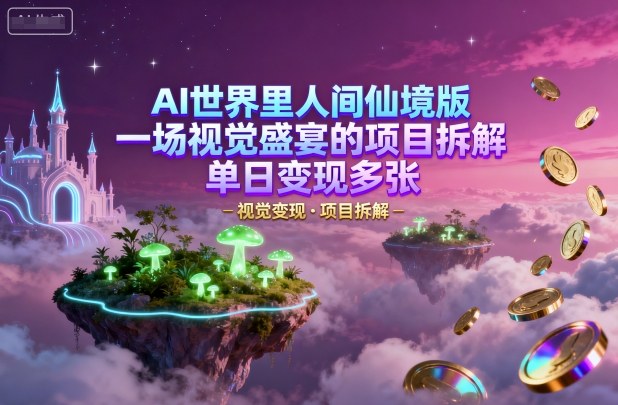 AI世界里人间仙境版，一场视觉盛宴的项目拆解，单日变现多张|学课链网创
