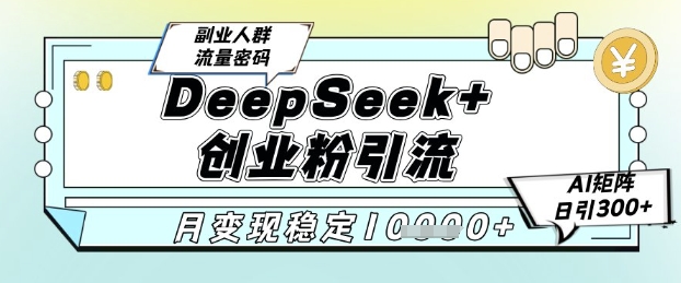 DeepSeek+创业粉精准引流，全新分享课4.0玩法，AI矩阵日引300+，多种变现方式，稳定月入1W|学课链网创