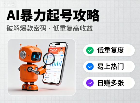 今日头条新玩法,AI暴力起号,重复度低,更容易爆,日入多张|学课链网创
