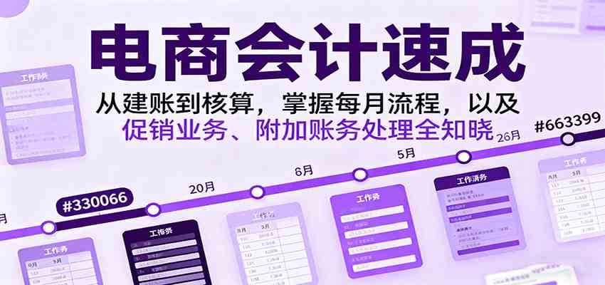电商会计速成，从建账到核算，掌握每月流程，以及促销业务、附加账务处理全知晓|学课链网创