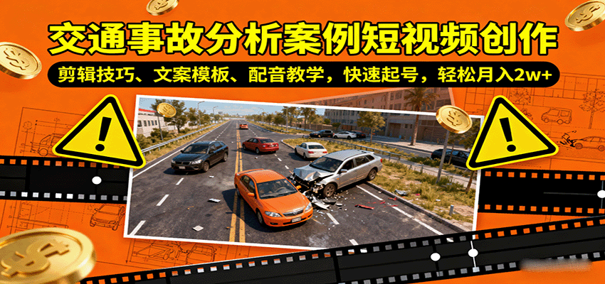 交通事故分析案例短视频创作，剪辑技巧、文案模板、配音教学，快速起号，轻松月入2w+|学课链网创