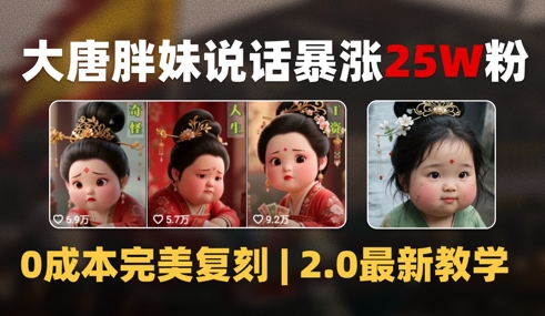 AI大唐胖贵妃说话2.0，40条视频暴涨40w粉，附独家变现攻略|学课链网创