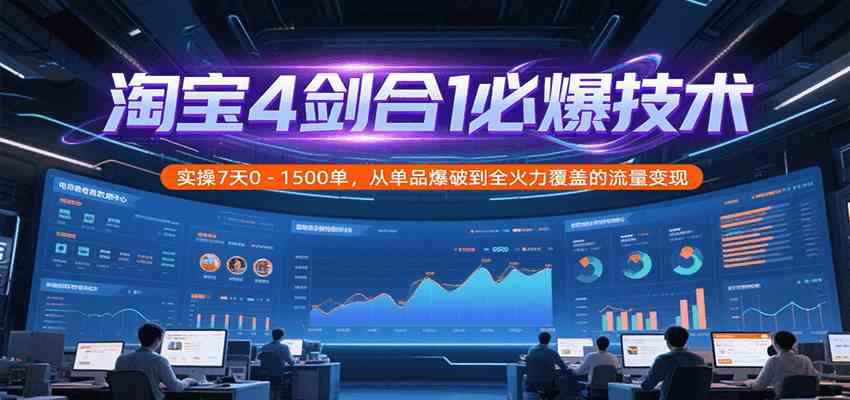 淘宝4剑合1必爆技术，实操7天0-1500单，从单品爆破到全火力覆盖的流量变现|学课链网创