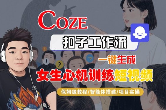 COZE扣子工作流一键生成女生心机训练短视频，保姆级教程-智能体搭建-项目实操|学课链网创