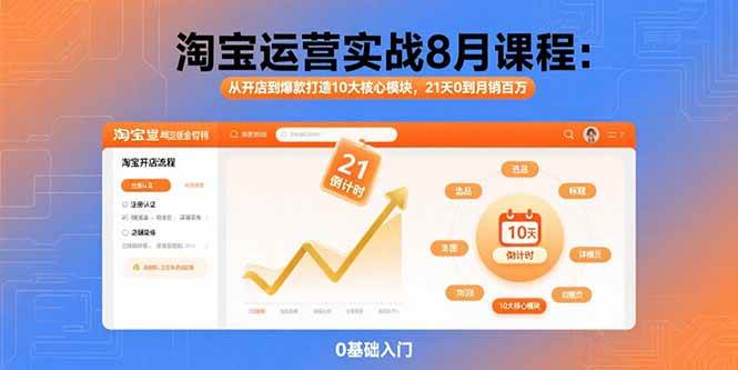 （15849期）淘宝运营实战8月课程：从开店到爆款打造10大核心模块，21天0到月销百万|学课链网创