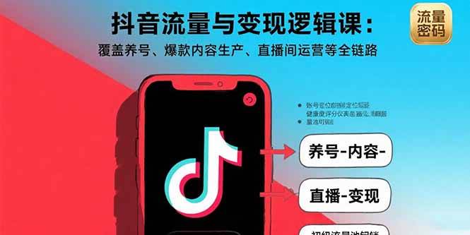 （15824期）抖音流量与变现逻辑课：覆盖养号、爆款内容生产、直播间运营等全链路|学课链网创