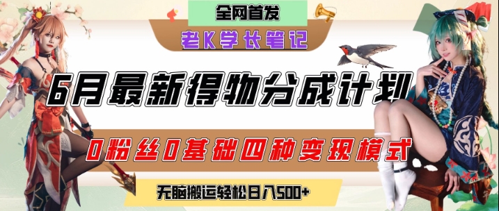 6月份最新得物创作者分成计划2.0玩法，0粉丝0基础四种模式变现，从隐蔽渠道无脑搬运，日入2张|学课链网创