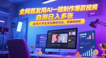 全网首发用AI一键制作爆款视频，自测日入多张，适合大学生宝妈兼职创业，保姆级教程|学课链网创