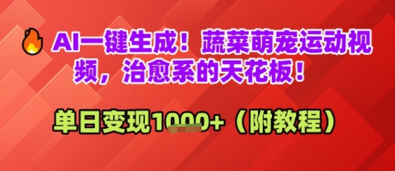 AI一键生成！蔬菜萌宠运动视频，治愈系的天花板！单日变现多张|学课链网创