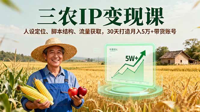 （16044期）三农IP变现课，人设定位、脚本结构、流量获取，30天打造月入5万+带货账号|学课链网创