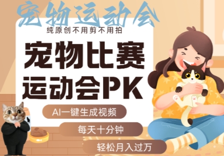 AI一键生成宠物比赛运动会PK视频，纯原创不用剪不用拍，每天十分钟，轻松月入过1W+|学课链网创
