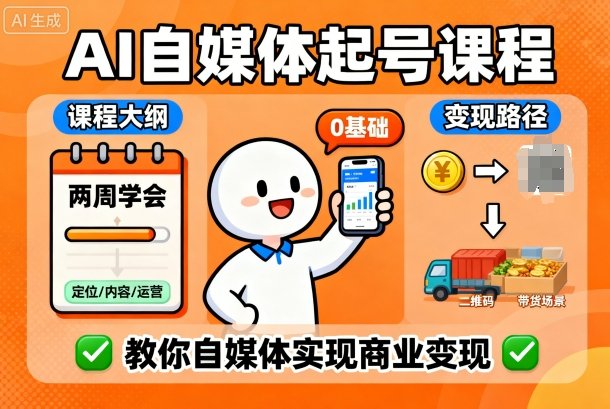 AI自媒体起号课程,0基础小白两周学会,教你自媒体实现商业变现|学课链网创