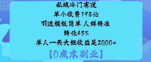 私域冷门赛道:单个收费198米引流模板简单人群精准转化45%单人一天大概收益是1k+|学课链网创