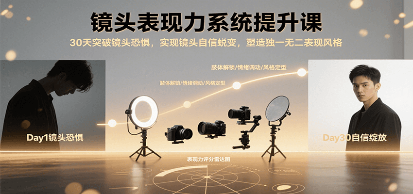 镜头表现力系统提升课，30天突破镜头恐惧实现自信蜕变，塑造独一无二表现风格|学课链网创