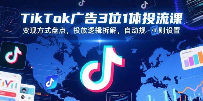 （15460期）TikTok广告3位1体投流课，变现方式盘点，投放逻辑拆解，自动规则设置|学课链网创