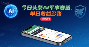 今日头条AI军事赛道，单日收益多张 ，手机可做【附指令】|学课链网创