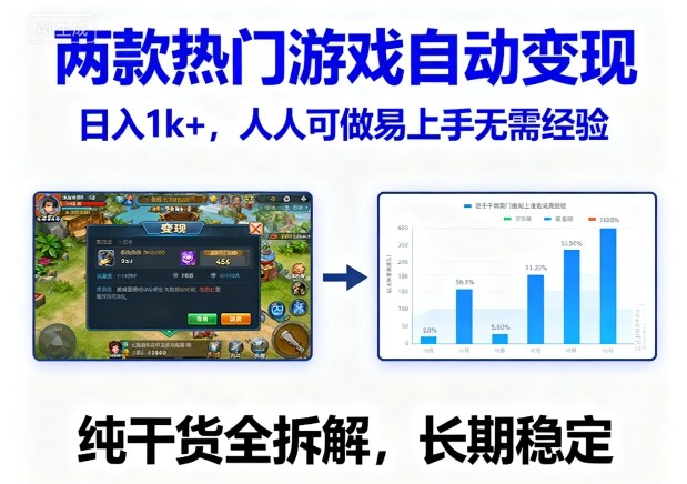 两款热门游戏自动变现，日入1k+，人人可做易上手无需经验，纯干货全拆解，长期稳定【揭秘】|学课链网创