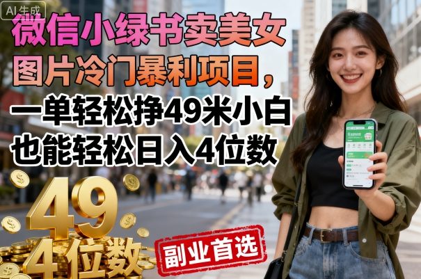 微信小绿书卖美女图片冷门暴利项目，一单轻松挣49米小白也能轻松日入4位数|学课链网创