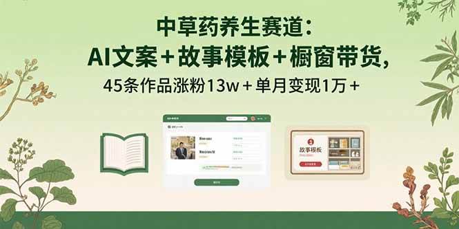 （15925期）中草药养生赛道：AI文案+故事模板+橱带货，45条作品涨粉13w+单月变现1万+|学课链网创