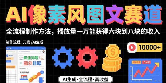 （15572期）AI像素风图文赛道：全流程制作方法，播放量一万能获得6块到8块的收入|学课链网创