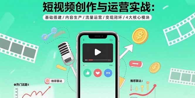 （15819期）短视频创作与运营实战：基础搭建/内容生产/流量运营/变现闭环/4大核心模块|学课链网创