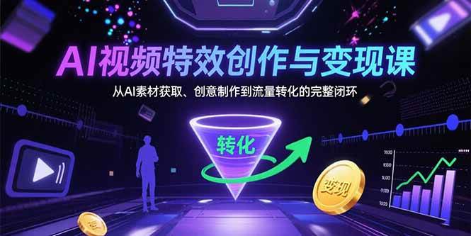 （15587期）AI视频特效创作与变现课：从AI素材获取、创意制作到流量转化的完整闭环|学课链网创