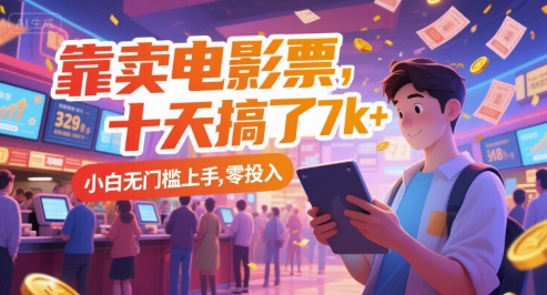 靠卖电影票，十天搞了7k+，小白无门槛上手，零投入【揭秘】|学课链网创