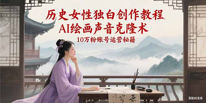 历史女性独白创作教程，AI绘画声音克隆术，10万粉账号运营秘籍|学课链网创